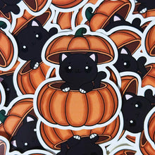 Load image into Gallery viewer, Pumpkin Kitty Peekaboo Waterproof Vinyl Sticker
