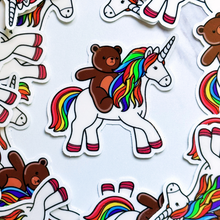 Load image into Gallery viewer, Bear Riding Unicorn Sticker
