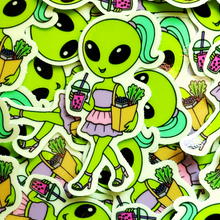 Load image into Gallery viewer, Alien Shopping GLOW in the DARK Sticker

