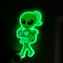 Load image into Gallery viewer, Alien Shopping GLOW in the DARK Sticker
