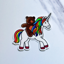 Load image into Gallery viewer, Bear Riding Unicorn Sticker
