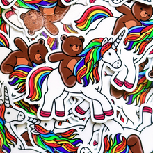 Load image into Gallery viewer, Bear Riding Unicorn Sticker
