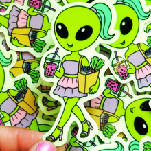 Load image into Gallery viewer, Alien Shopping GLOW in the DARK Sticker
