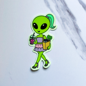 Alien Shopping GLOW in the DARK Sticker
