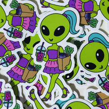 Load image into Gallery viewer, Alien Boba Tea Shopping Waterproof Vinyl Sticker

