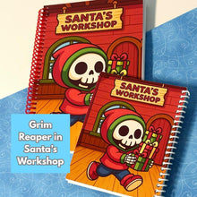 Load image into Gallery viewer, Grim Reaper in Santa's Workshop Spiral Notebook
