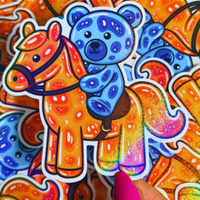 Load image into Gallery viewer, Glitter Horseriding Jelly Teddy Bear

