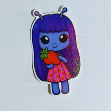 Load image into Gallery viewer, Glitter Strawberry Alien Cutie Sticker

