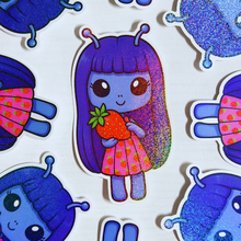Load image into Gallery viewer, Glitter Strawberry Alien Cutie Sticker
