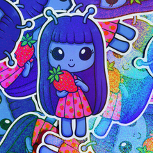 Load image into Gallery viewer, Glitter Strawberry Alien Cutie Sticker
