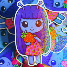 Load image into Gallery viewer, Glitter Strawberry Alien Cutie Sticker

