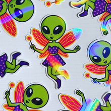 Load image into Gallery viewer, Holographic Fairy Alien Sticker
