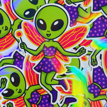 Load image into Gallery viewer, Holographic Fairy Alien Sticker
