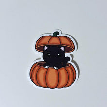 Load image into Gallery viewer, Pumpkin Kitty Peekaboo Waterproof Vinyl Sticker
