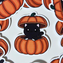 Load image into Gallery viewer, Pumpkin Kitty Peekaboo Waterproof Vinyl Sticker
