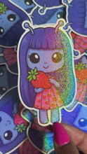 Load and play video in Gallery viewer, Glitter Strawberry Alien Cutie Sticker
